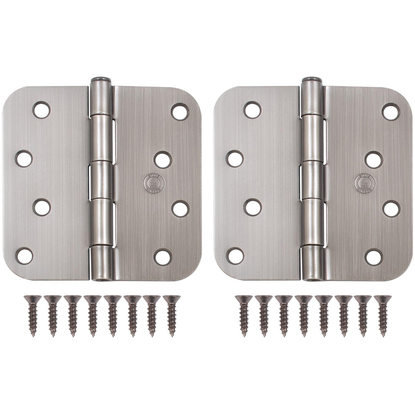 Stone Harbor Hardware 4" Door Hinges, 5/8" Radius Corner, Antique Nickel, 2-Pack