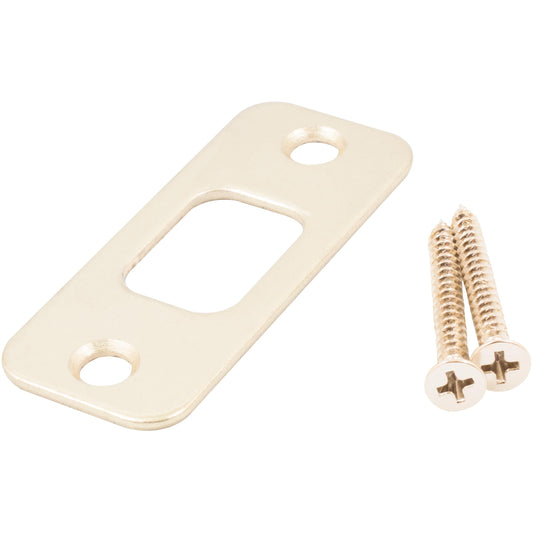 Stone Harbor Hardware Round Corner Deadbolt Strike Plate, 1-1/8" x 2-3/4", 2-1/8" Center-to-Center, Polished Brass