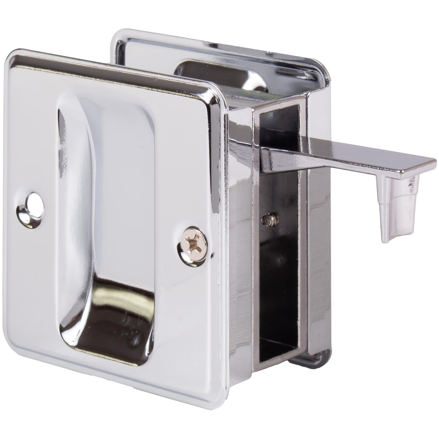 Stone Harbor Hardware Square Pocket Door Lock, Passage Function, Polished Chrome