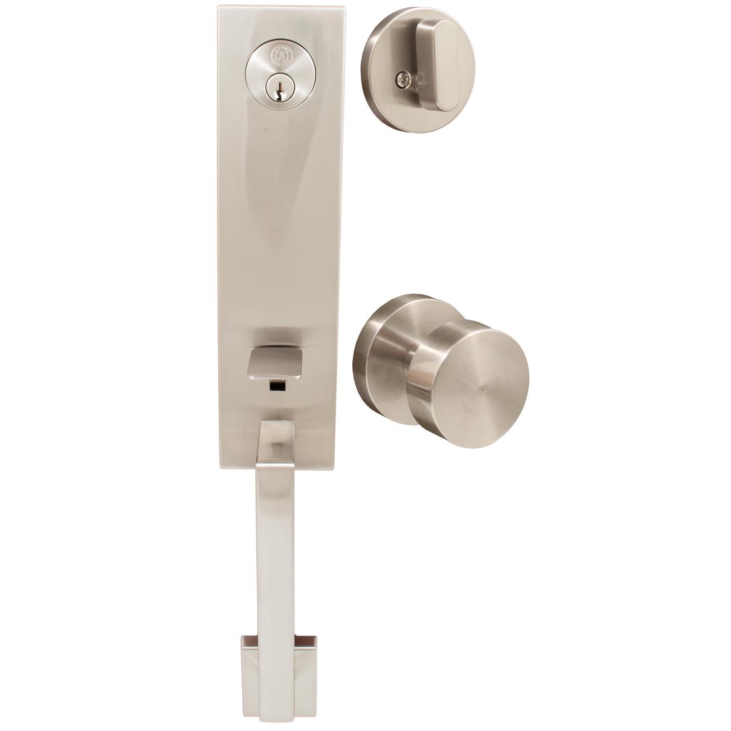 Stone Harbor Hardware Munich Handleset, Bonn Interior Trim, Round Rose, SC Keyway, Satin Nickel