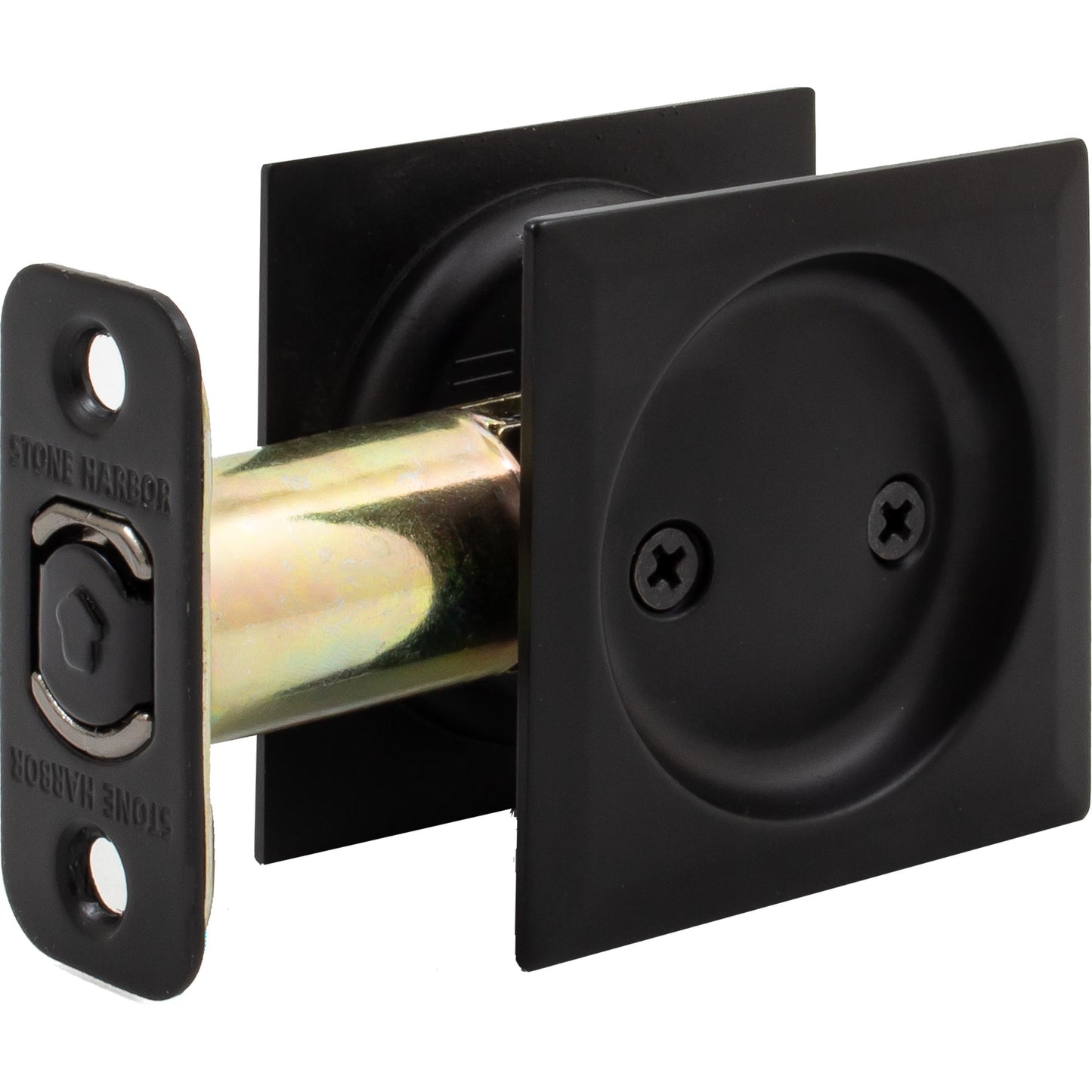 Stone Harbor Hardware Contemporary Square Pocket Door Lock, Passage Function, 2-3/8" Backset, Matte Black