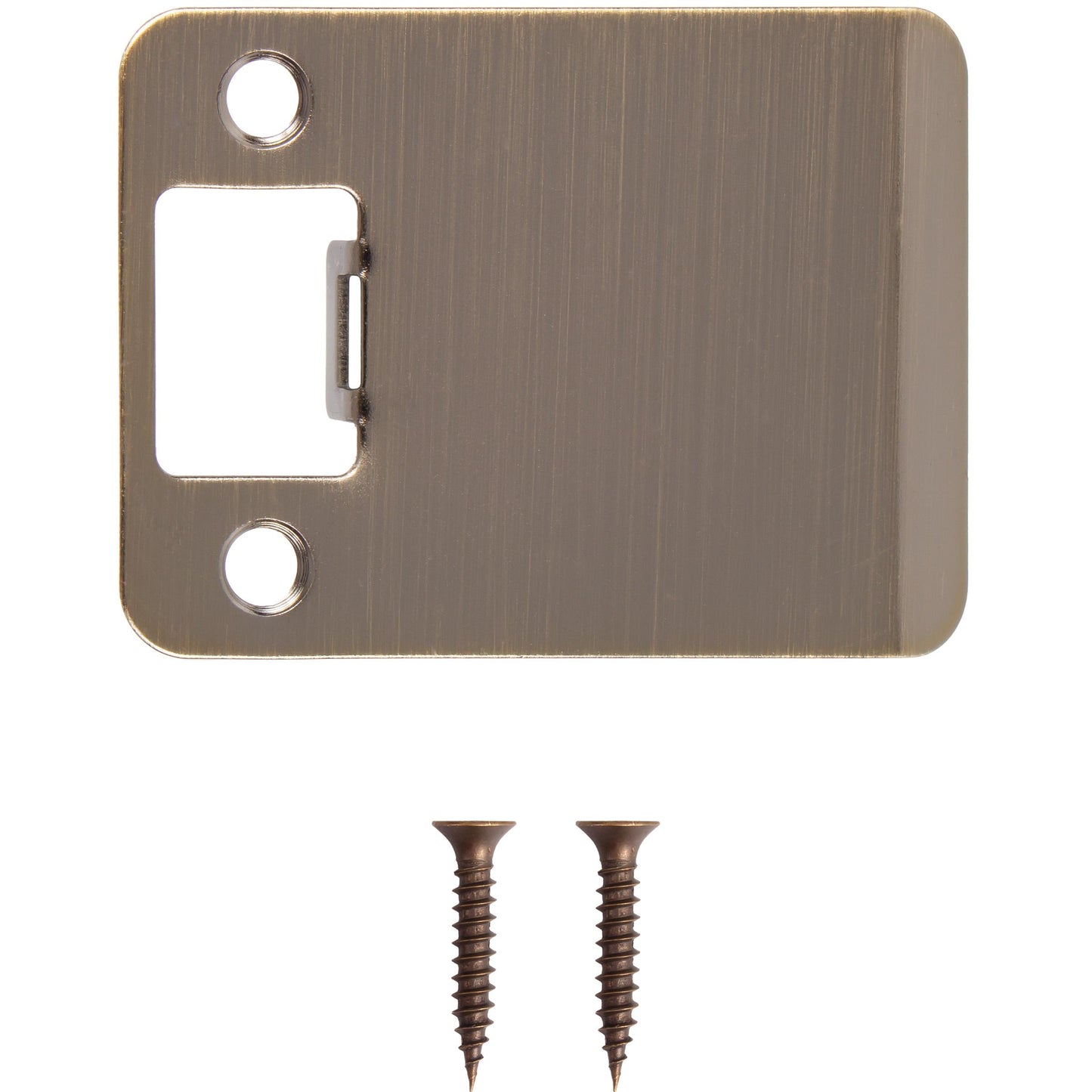 Stone Harbor Hardware Round Corner Extended Lip Strike Plate, 2-1/4" x 2-1/2", (3" Overall Length), Antique Brass