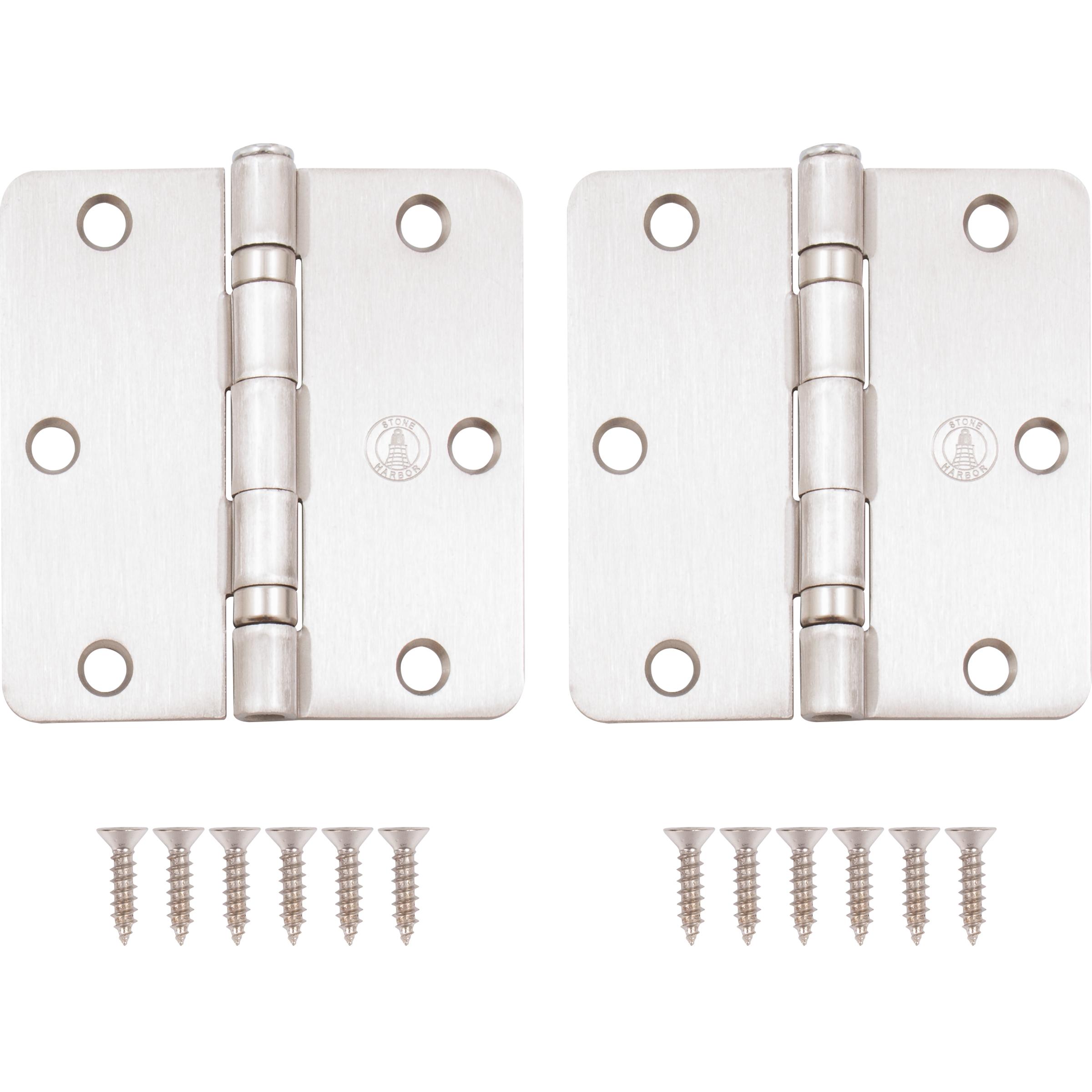 Stone Harbor Hardware 3-1/2" Ball-Bearing Door Hinges, 1/4" Radius Corner, Satin Nickel, 2-Pack