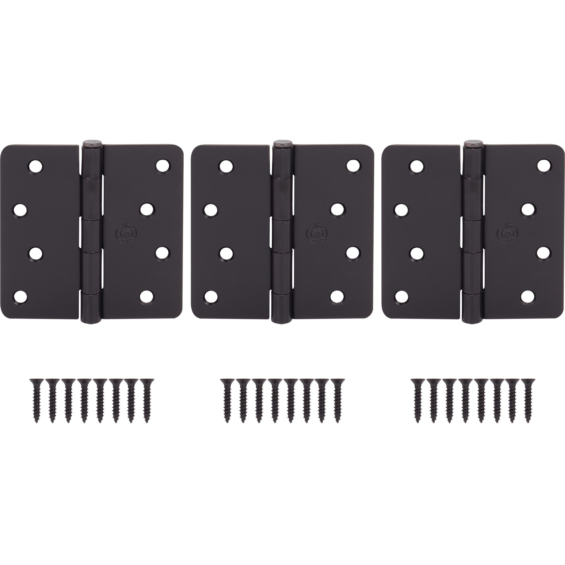 Stone Harbor Hardware 4" Door Hinges, 1/4" Radius Corner, Oil-Rubbed Bronze, 3-Pack