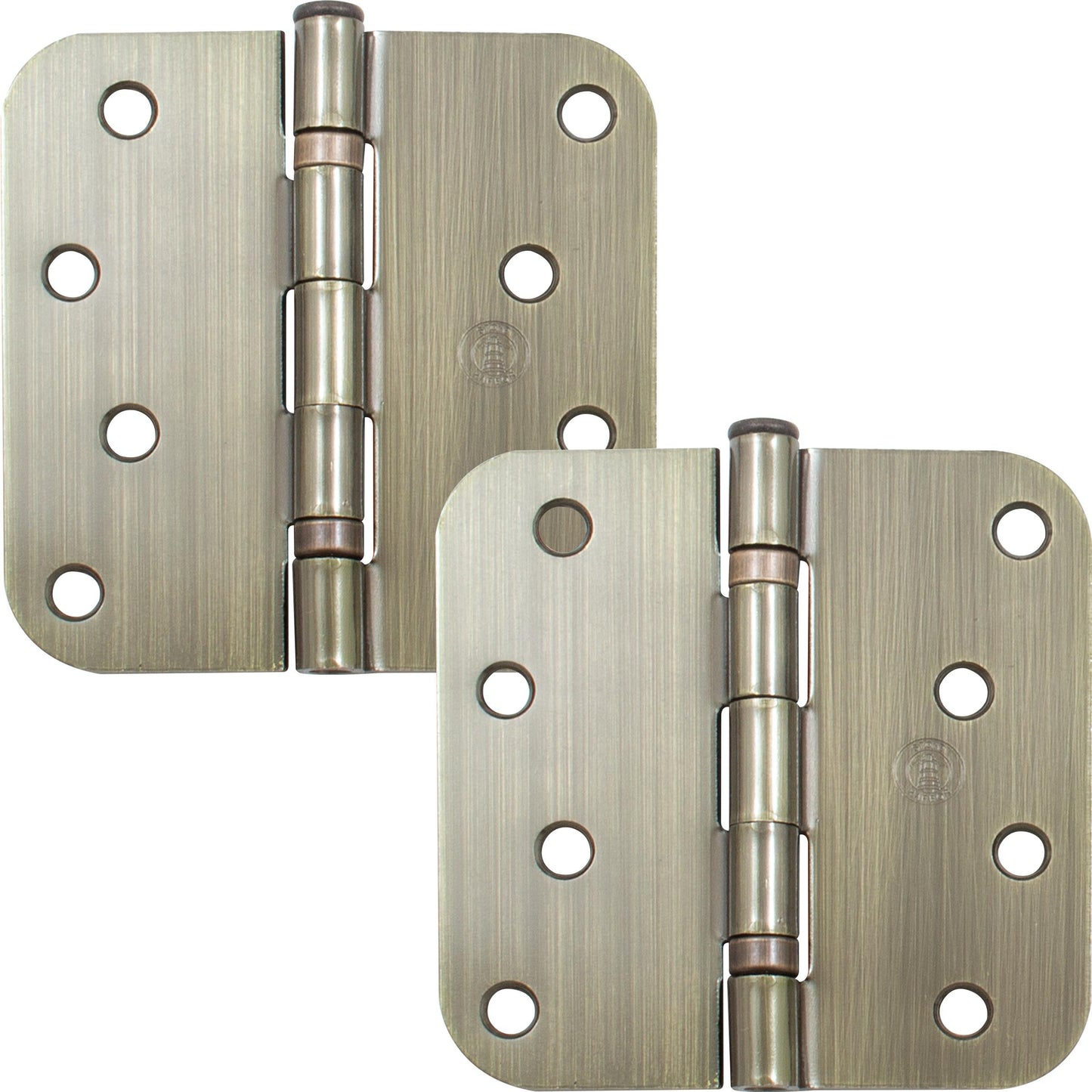 Stone Harbor Hardware 4" Ball-Bearing Door Hinges, 5/8" Radius Corner, Antique Brass, 2-Pack