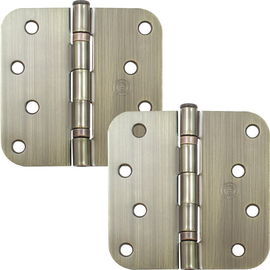 Stone Harbor Hardware 4" Ball-Bearing Door Hinges, 5/8" Radius Corner, Antique Brass, 2-Pack