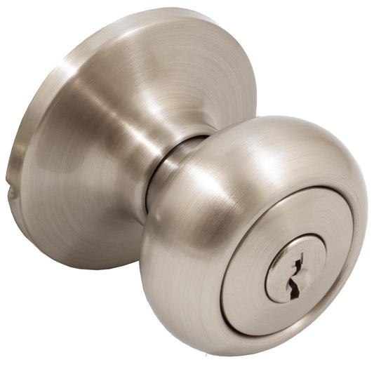 Stone Harbor Hardware Highland Door Knob, Entry Latch, KW Keyway, Satin Nickel