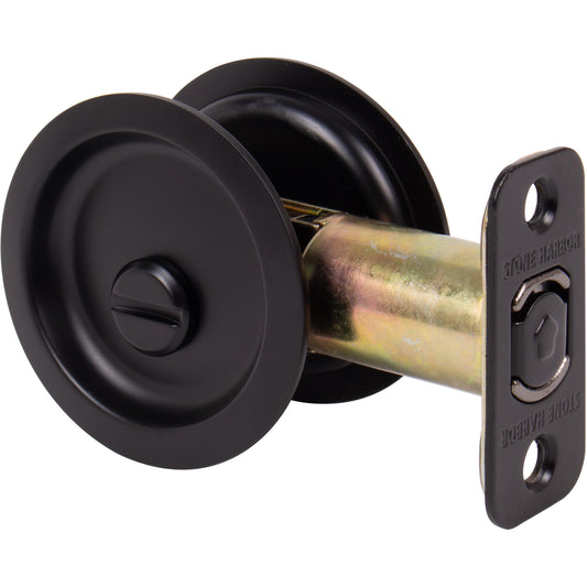 Stone Harbor Hardware Round Pocket Door Lock, Privacy Function, 2-3/8" Backset, Matte Black