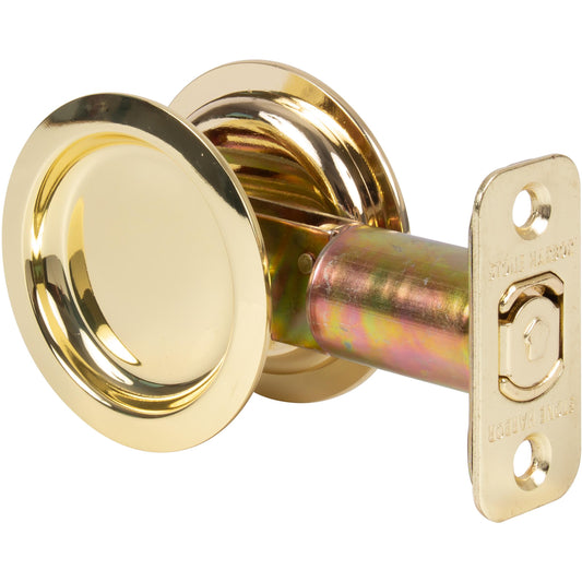 Stone Harbor Hardware Round Pocket Door Lock, Passage Function, 2-3/4" Backset, Polished Brass