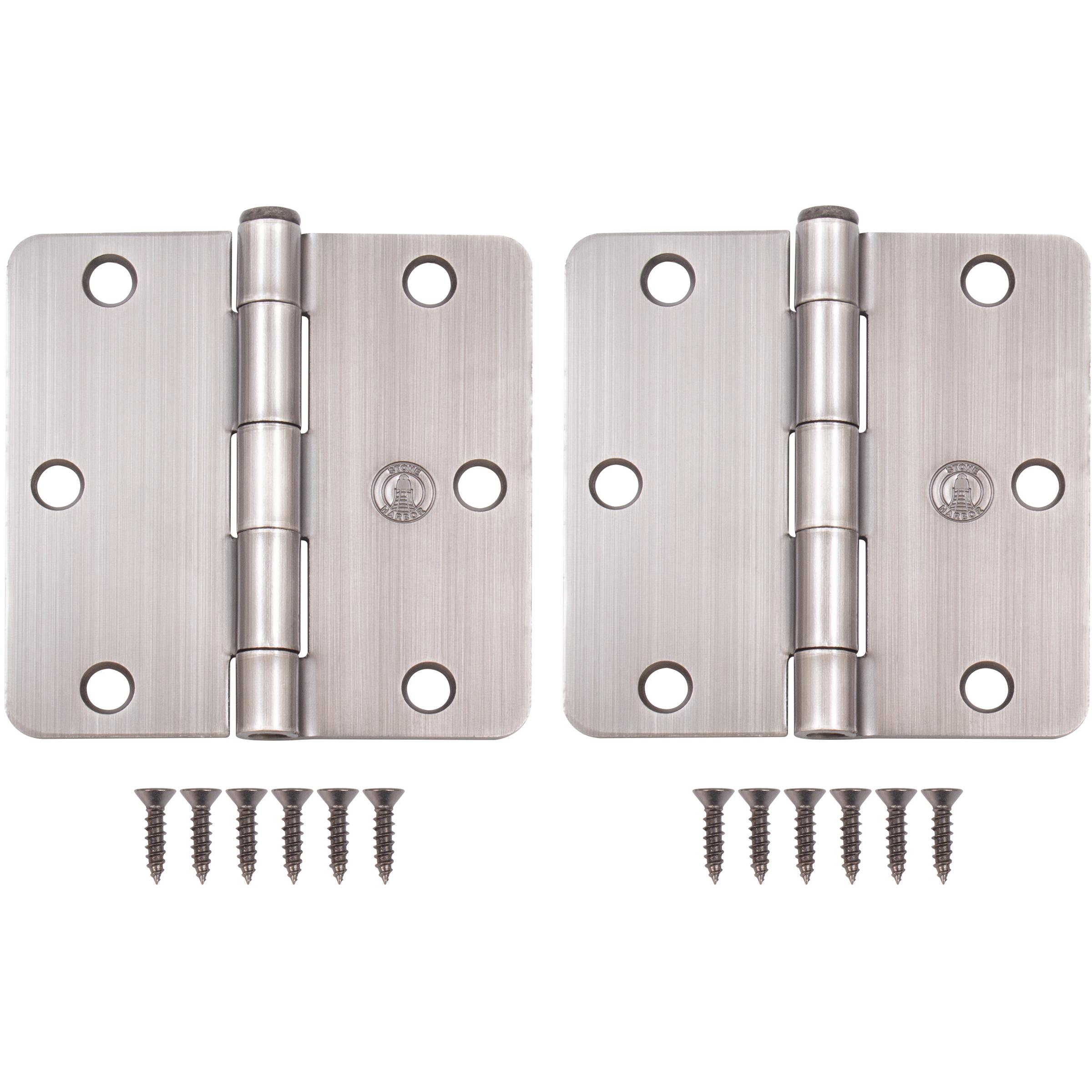 Stone Harbor Hardware 3-1/2" Door Hinges, 1/4" Radius Corner, Antique Nickel, 2-Pack