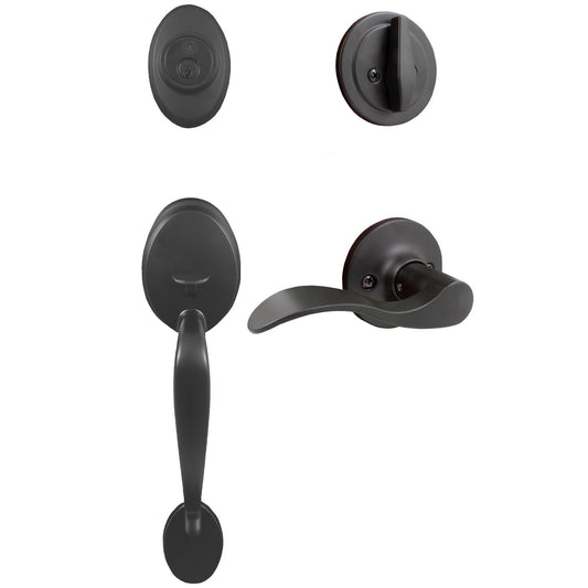 Stone Harbor Hardware Mill Creek Handleset with Beaverton Lever, SC Keyway, Clear Pack, Matte Black