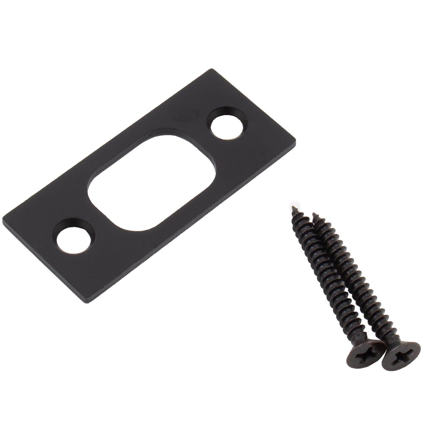 Stone Harbor Hardware Square Corner Deadbolt Strike Plate, 1" x 2-1/4", 1-5/8" Center-to-Center, Matte Black