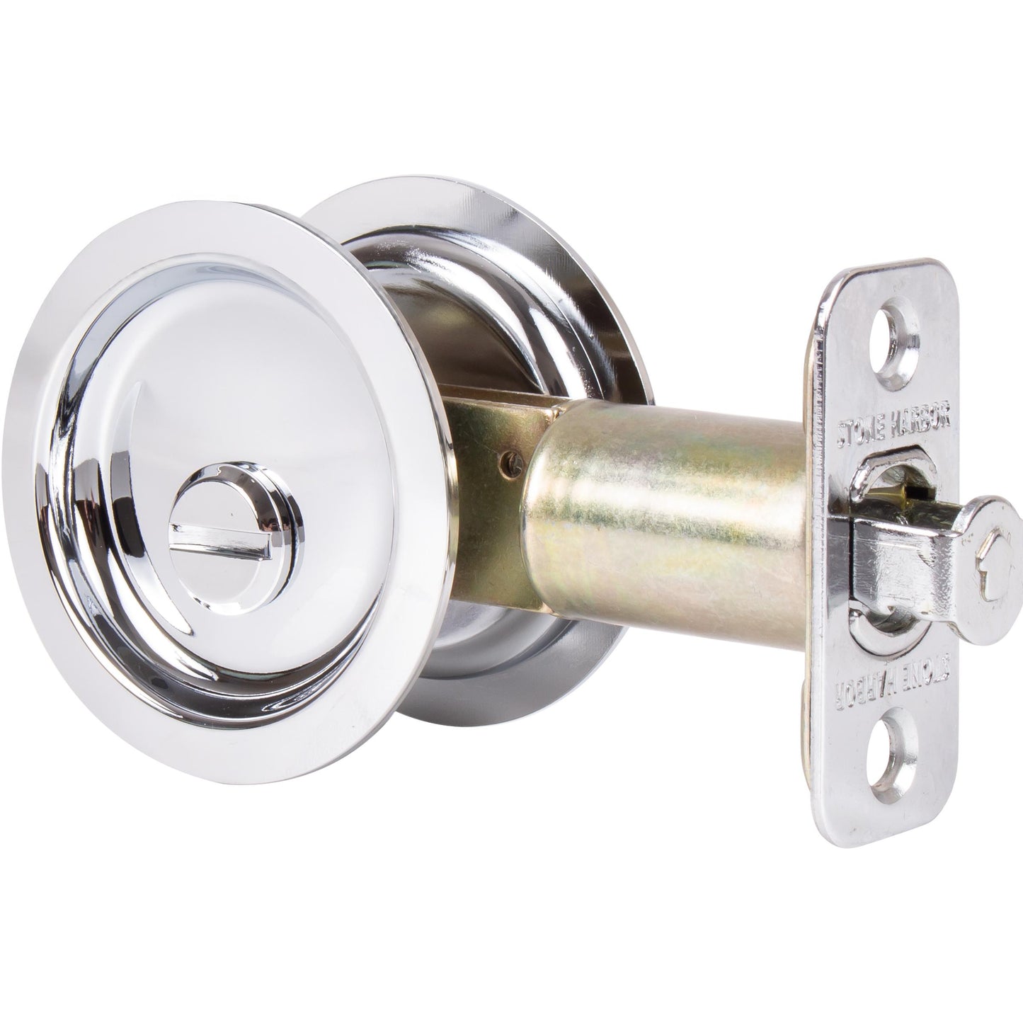 Stone Harbor Hardware Round Pocket Door Lock, Privacy Function, 2-3/4" Backset, Polished Chrome