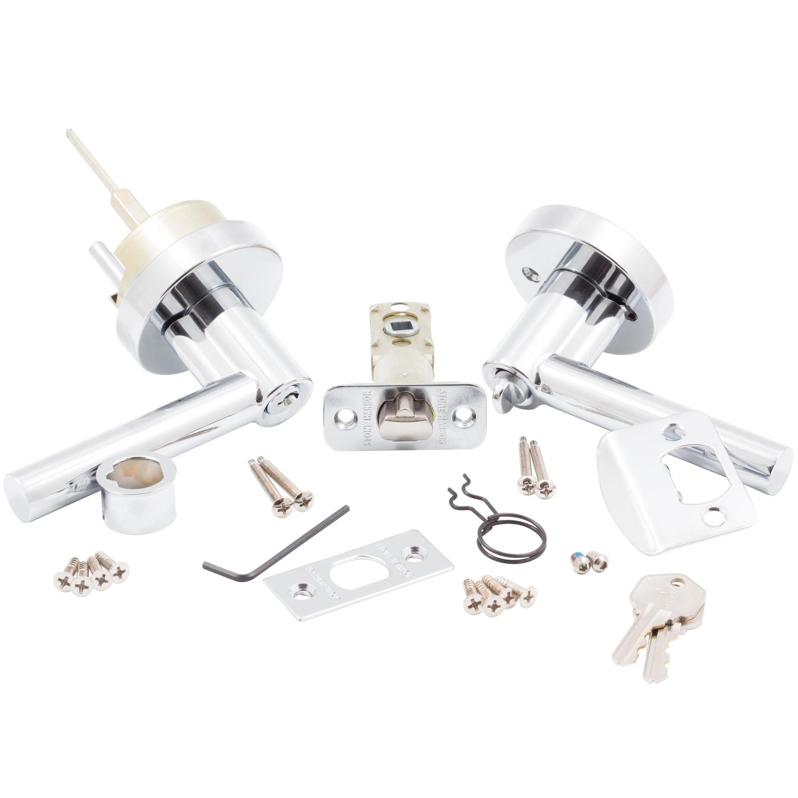 Stone Harbor Hardware Zurich Door Lever with Round Rosette, Entry Latch, SC Keyway, Polished Chrome