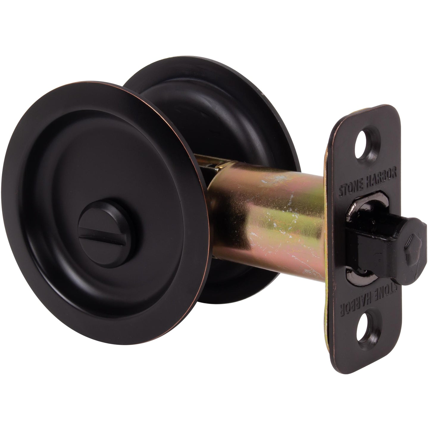 Stone Harbor Hardware Round Pocket Door Lock, Privacy Function, 2-3/8" Backset, Vintage Bronze
