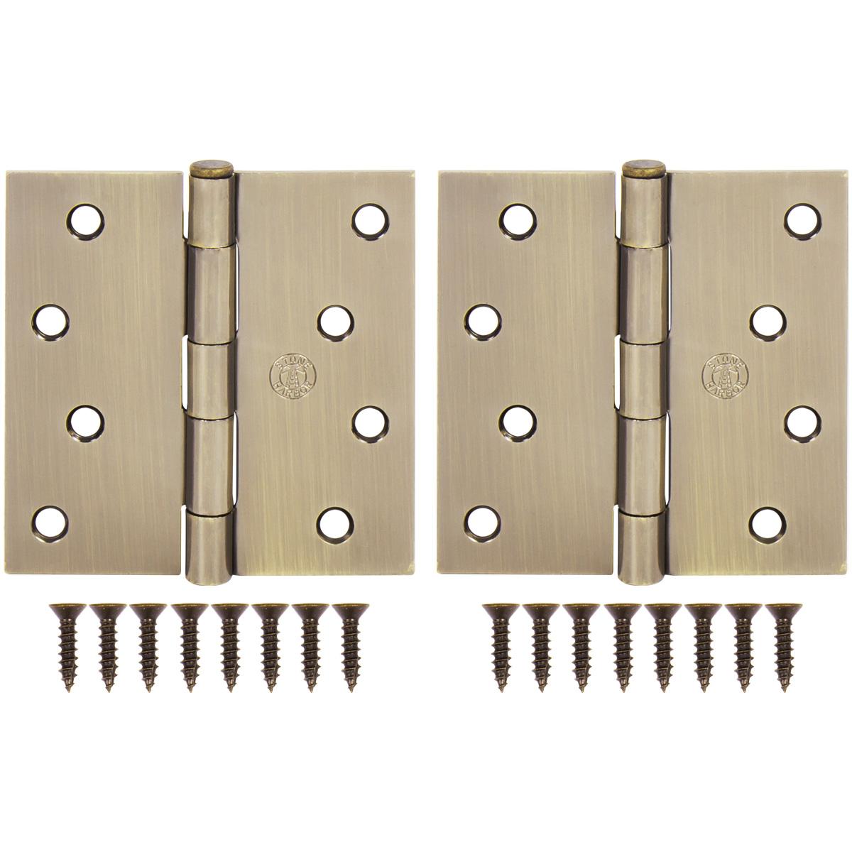 Stone Harbor Hardware 4" Door Hinges, Square Corner, Antique Brass, 2-Pack