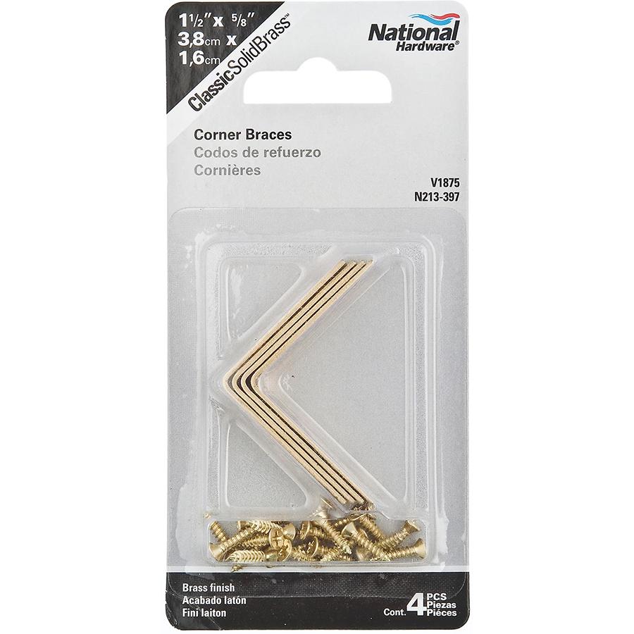 V1875 1-1/2" x 5/8" Corner Brace 4/pk - Polished Brass
