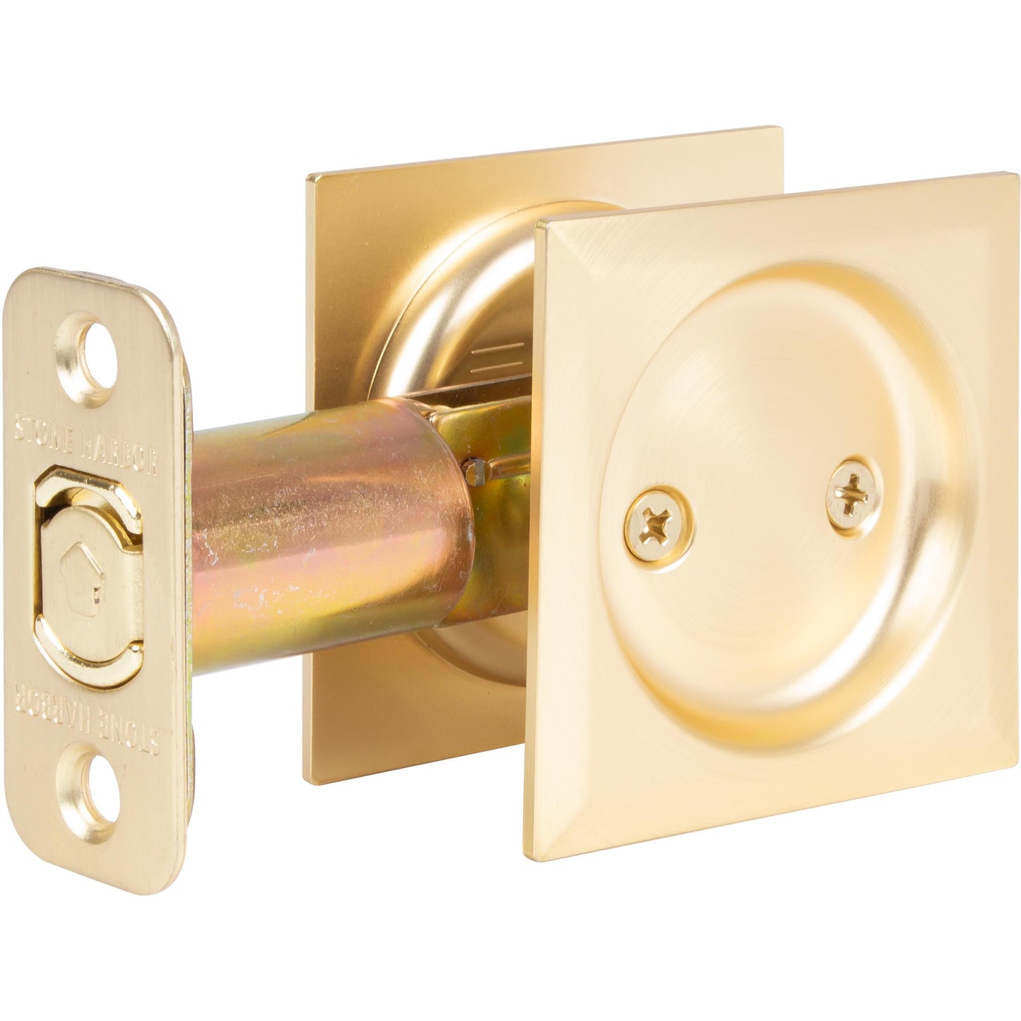 Stone Harbor Hardware Contemporary Square Pocket Door Lock, Passage Function, 2-3/4" Backset, Satin Brass