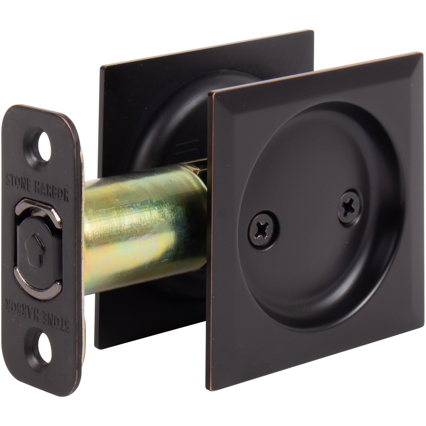 Stone Harbor Hardware Contemporary Square Pocket Door Lock, Passage Function, 2-3/8" Backset, Vintage Bronze