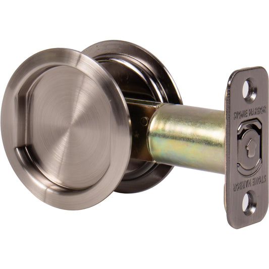 Stone Harbor Hardware Round Pocket Door Lock, Passage Function, 2-3/4" Backset, Antique Nickel