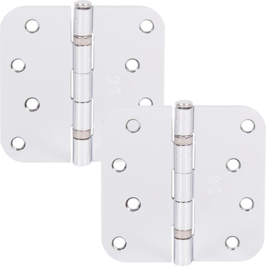 Stone Harbor Hardware 4" Ball-Bearing Door Hinges, 5/8" Radius Corner, Polished Chrome, 2-Pack
