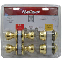 Kwikset 242 Tylo Entry Knob and Single Cylinder Deadbolt Project Pack in Polished Brass