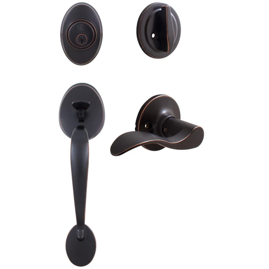 Stone Harbor Hardware Mill Creek Handleset with Beaverton Lever, SC Keyway, Clear Pack, Vintage Bronze