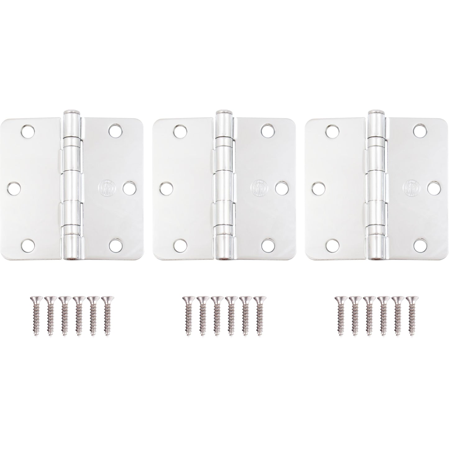 Stone Harbor Hardware 3-1/2" Ball-Bearing Door Hinges, 1/4" Radius Corner, Polished Chrome, 3-Pack