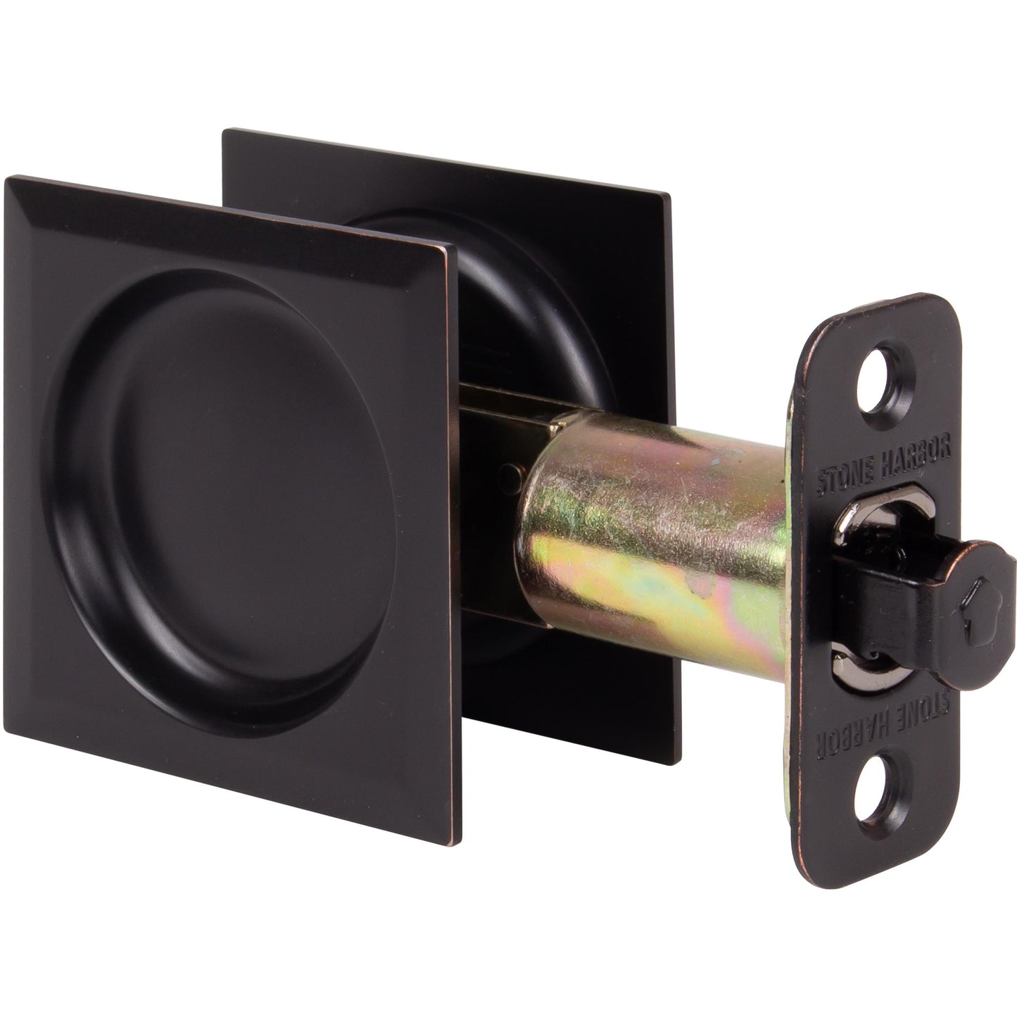 Stone Harbor Hardware Contemporary Square Pocket Door Lock, Passage Function, 2-3/4" Backset, Vintage Bronze