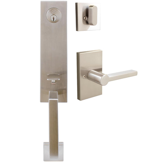 Stone Harbor Hardware Munich Handleset, Vienna Interior Trim, Rectangular Rose, KW Keyway, Satin Nickel