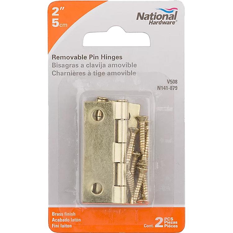 V508 2" Removable Pin Hinge 2/pk - Polished Brass