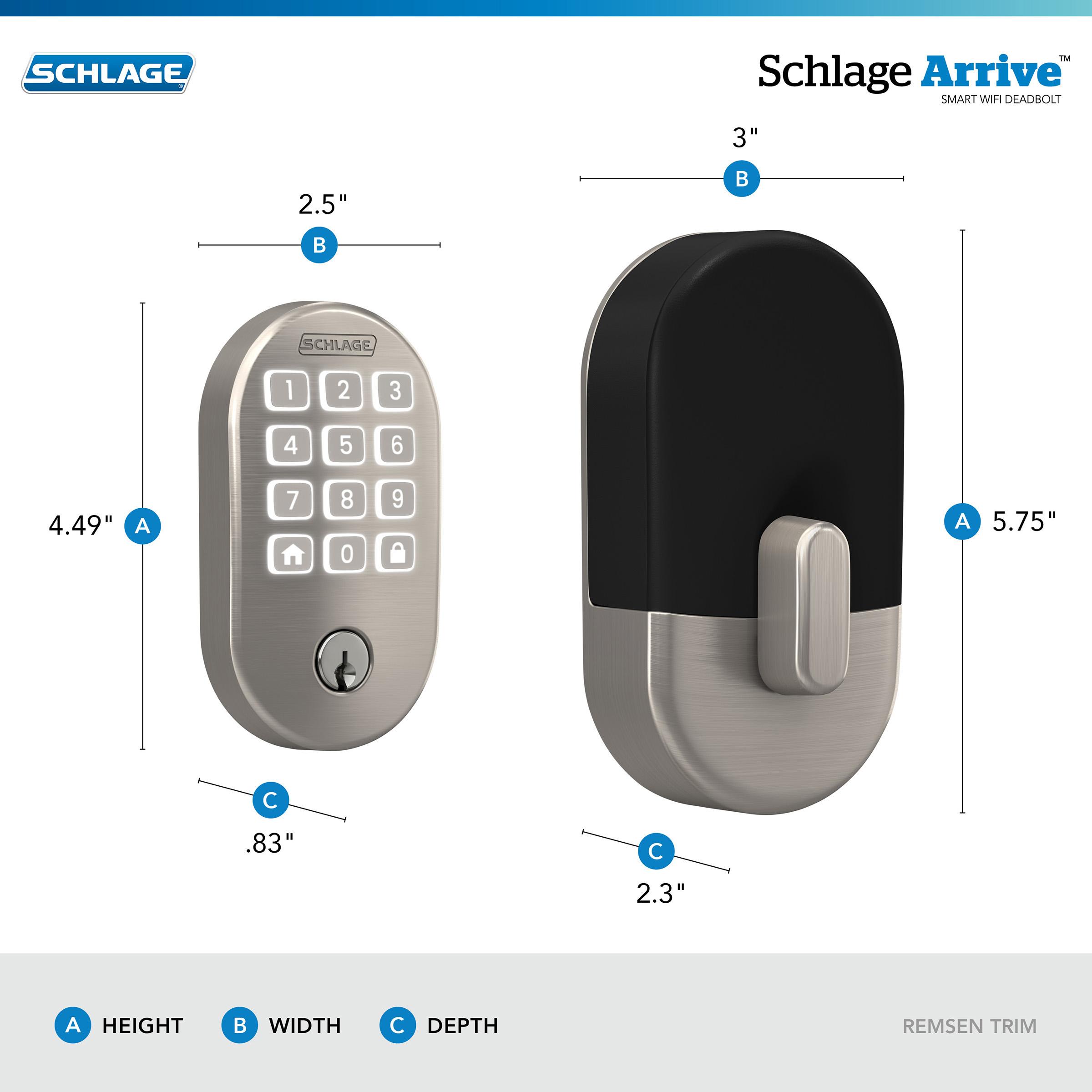 Schlage Arrive Smart WiFi Deadbolt with Remsen Trim in Satin Nickel