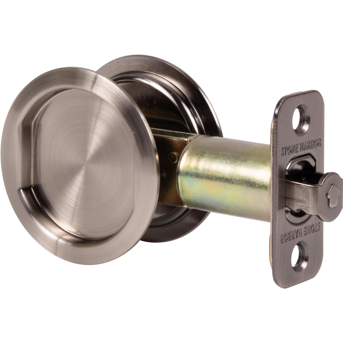 Stone Harbor Hardware Round Pocket Door Lock, Passage Function, 2-3/4" Backset, Antique Nickel