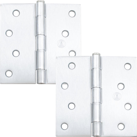 Stone Harbor Hardware 4" Door Hinges, Square Corner, Satin Chrome, 2-Pack