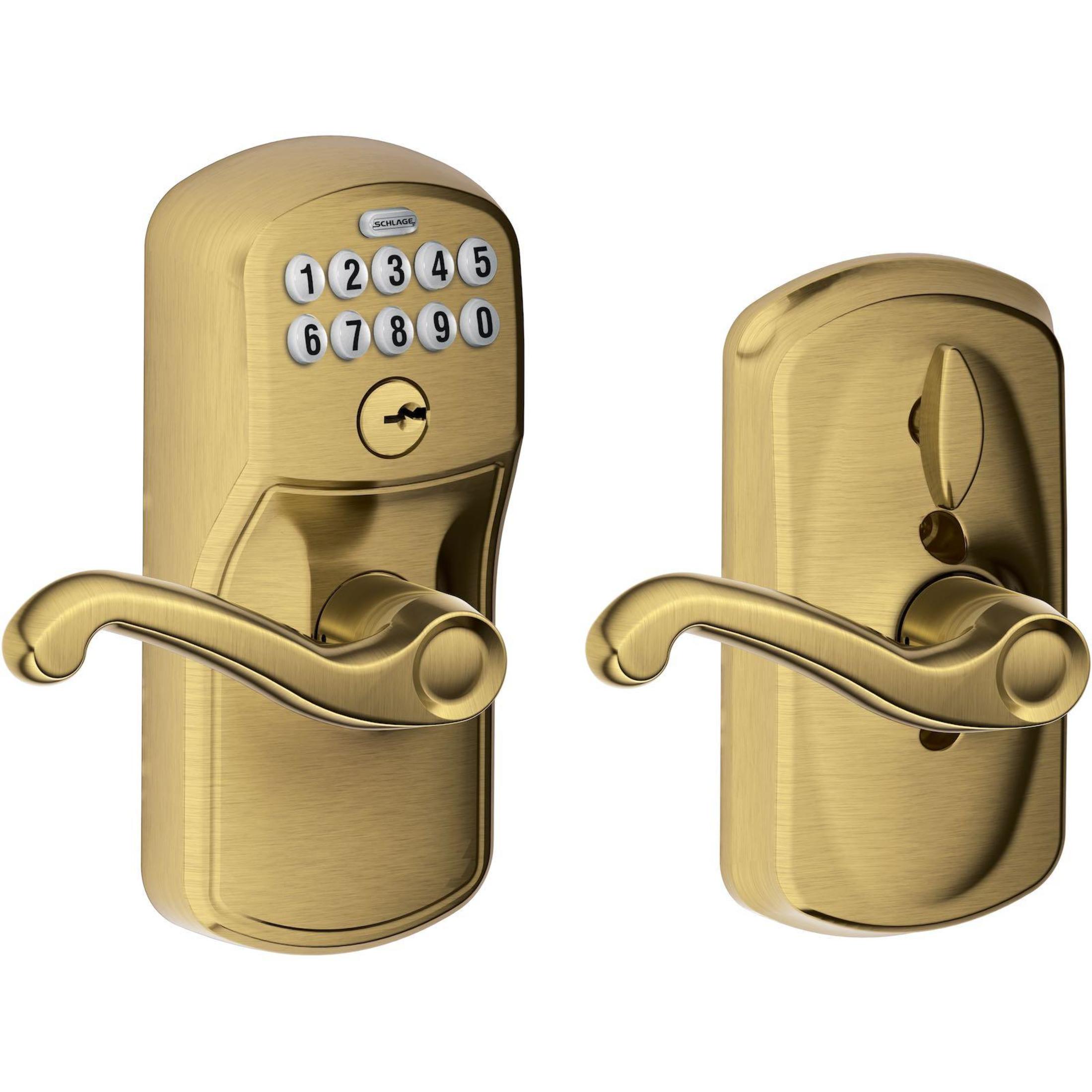 FE595PLY609FLA 16-086 10-027 Flair/ Plymouth Keypad Lever - Antique Brass