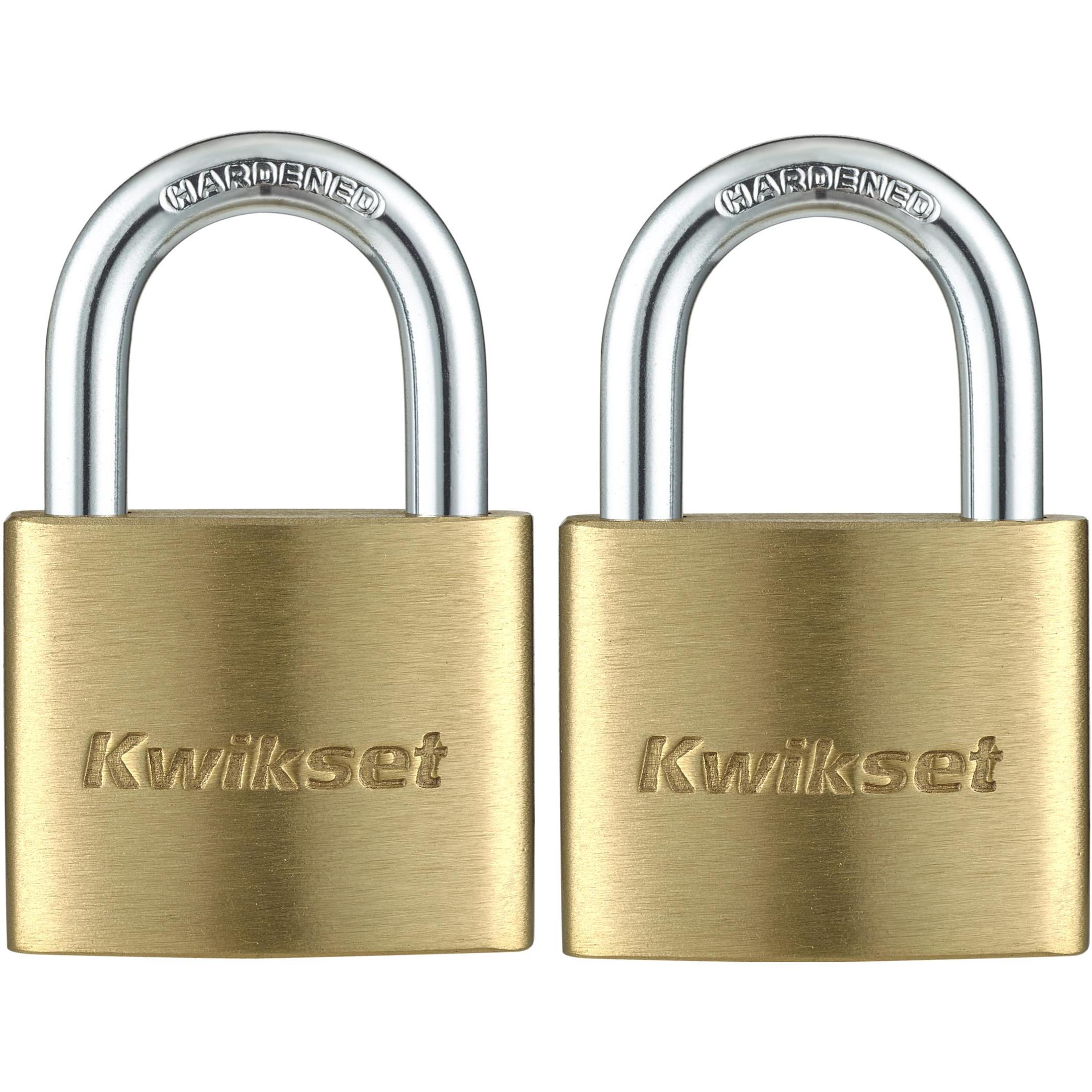 Kwikset 1-9/16" Brass Padlock KA with 7/8" Shackle, 2-Pack