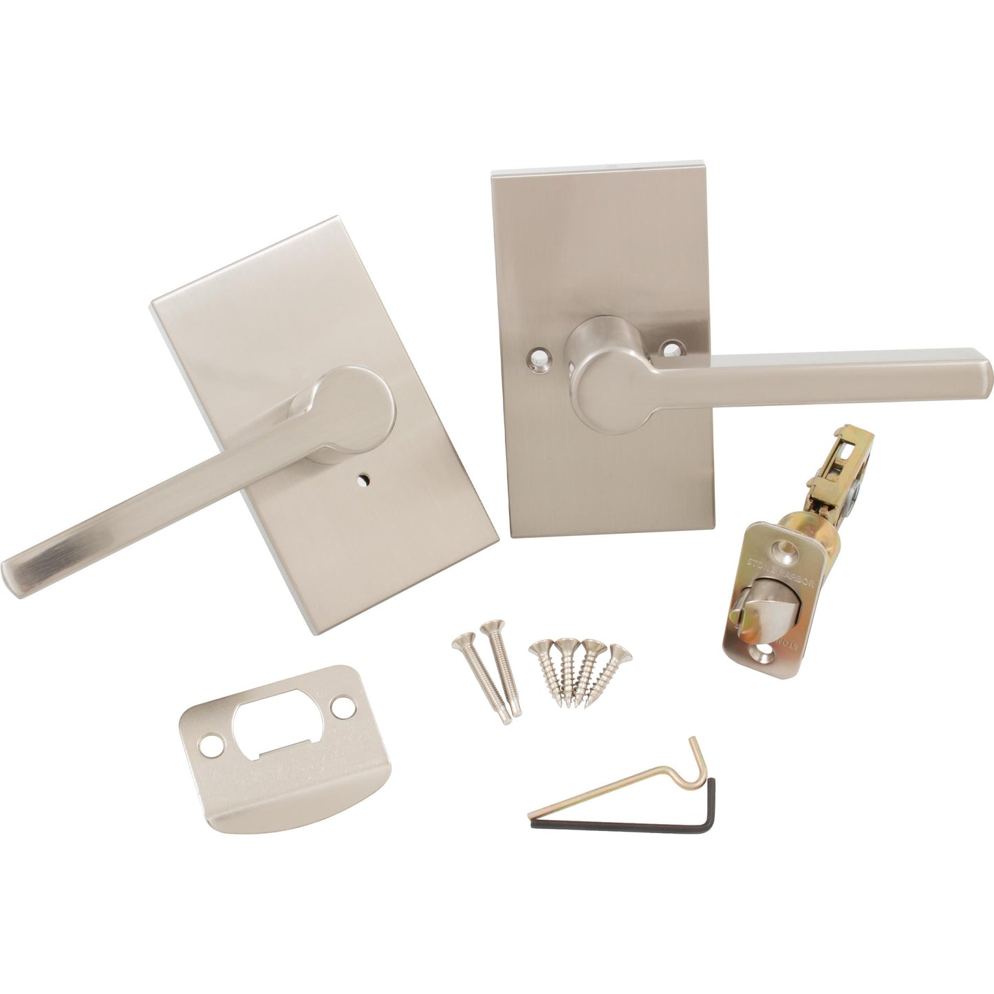 Stone Harbor Hardware Vienna Door Lever with Rectangular Rosette, Privacy (Bed/Bath) Latch, Satin Nickel