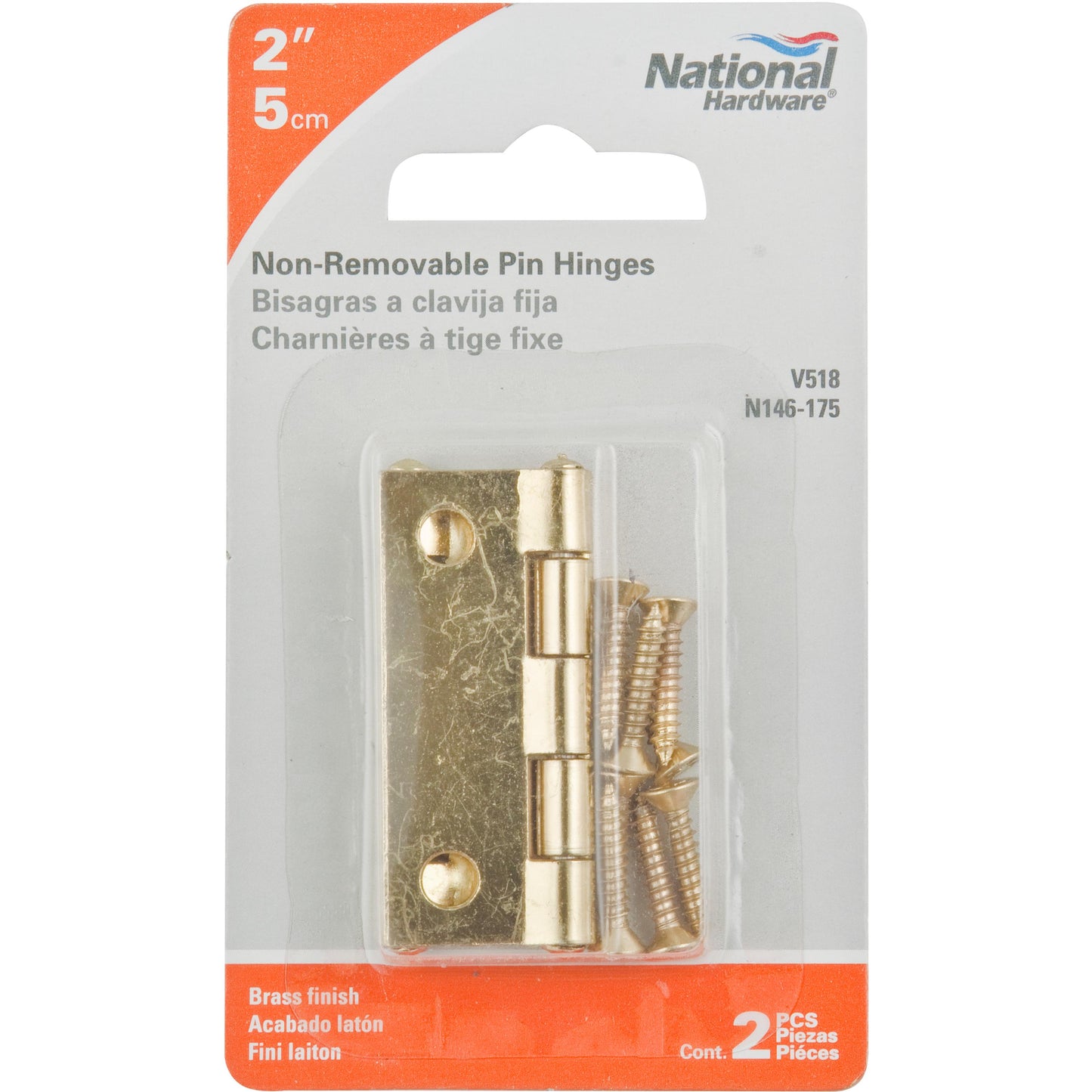 National Hardware - V518 2"Hinge NRP 2/pk - Polished Brass