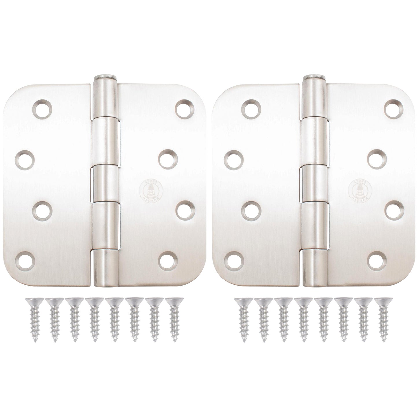Stone Harbor Hardware 4" Door Hinges, 5/8" Radius Corner, Satin Stainless Steel, 2-Pack