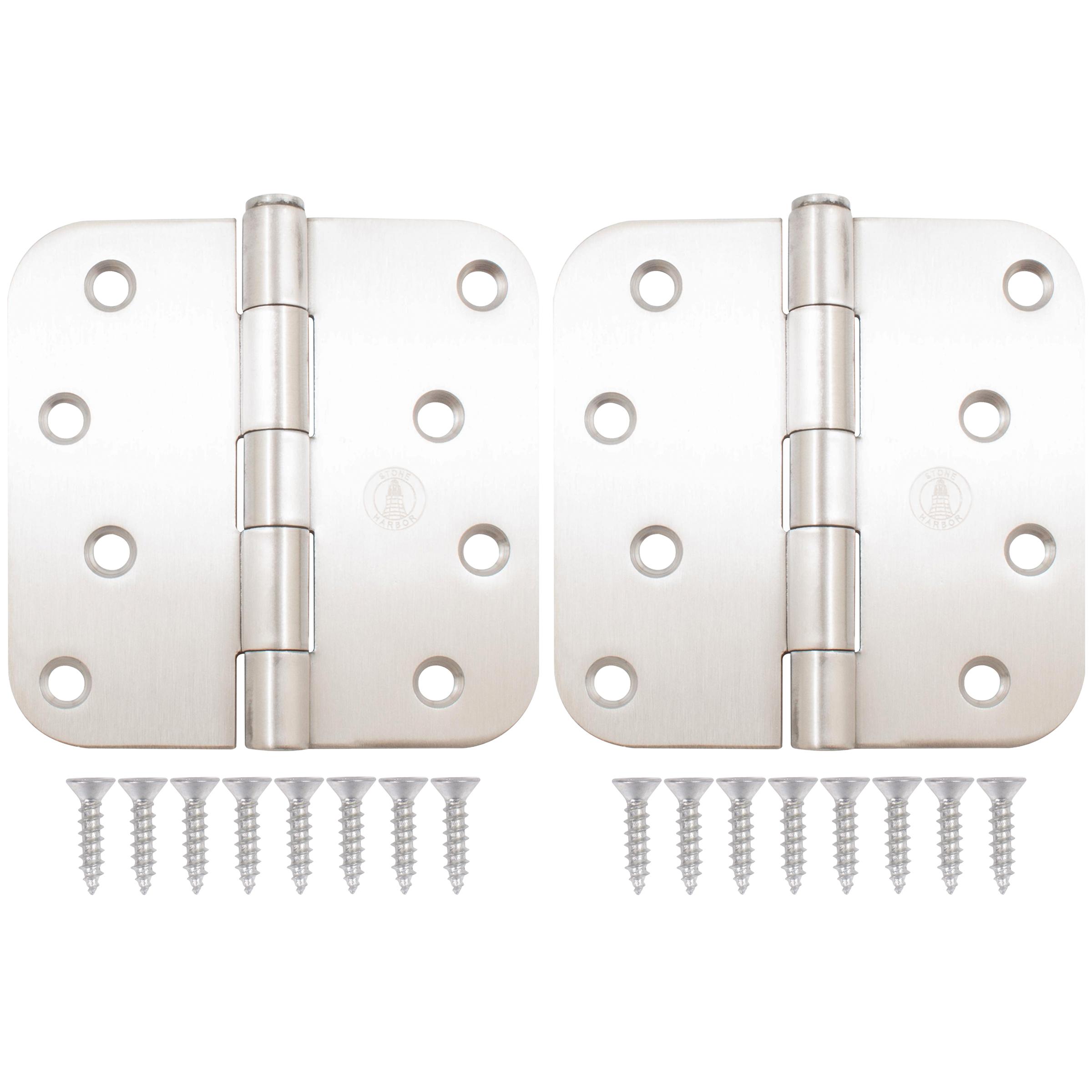 Stone Harbor Hardware 4" Door Hinges, 5/8" Radius Corner, Satin Stainless Steel, 2-Pack