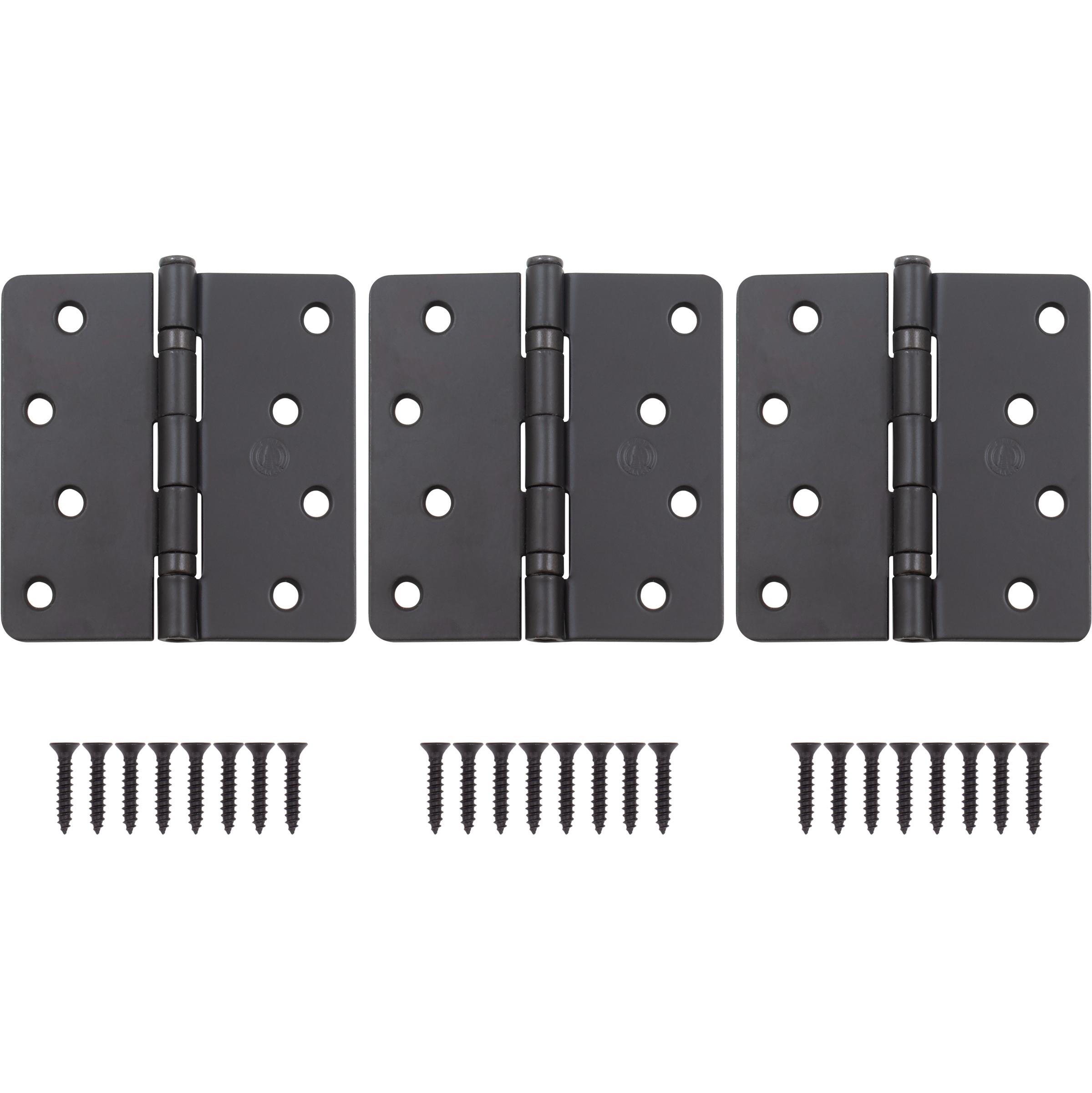 Stone Harbor Hardware 4" Ball-Bearing Door Hinges, 1/4" Radius Corner, Oil-Rubbed Bronze, 3-Pack