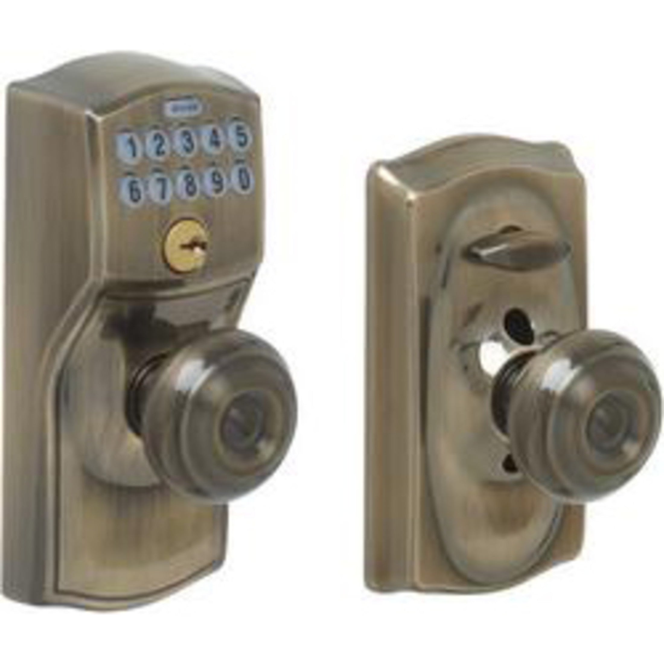 FE595CAM609GEO 16-086 10-027 Georgian / Camelot Keypad Knob - Antique Brass