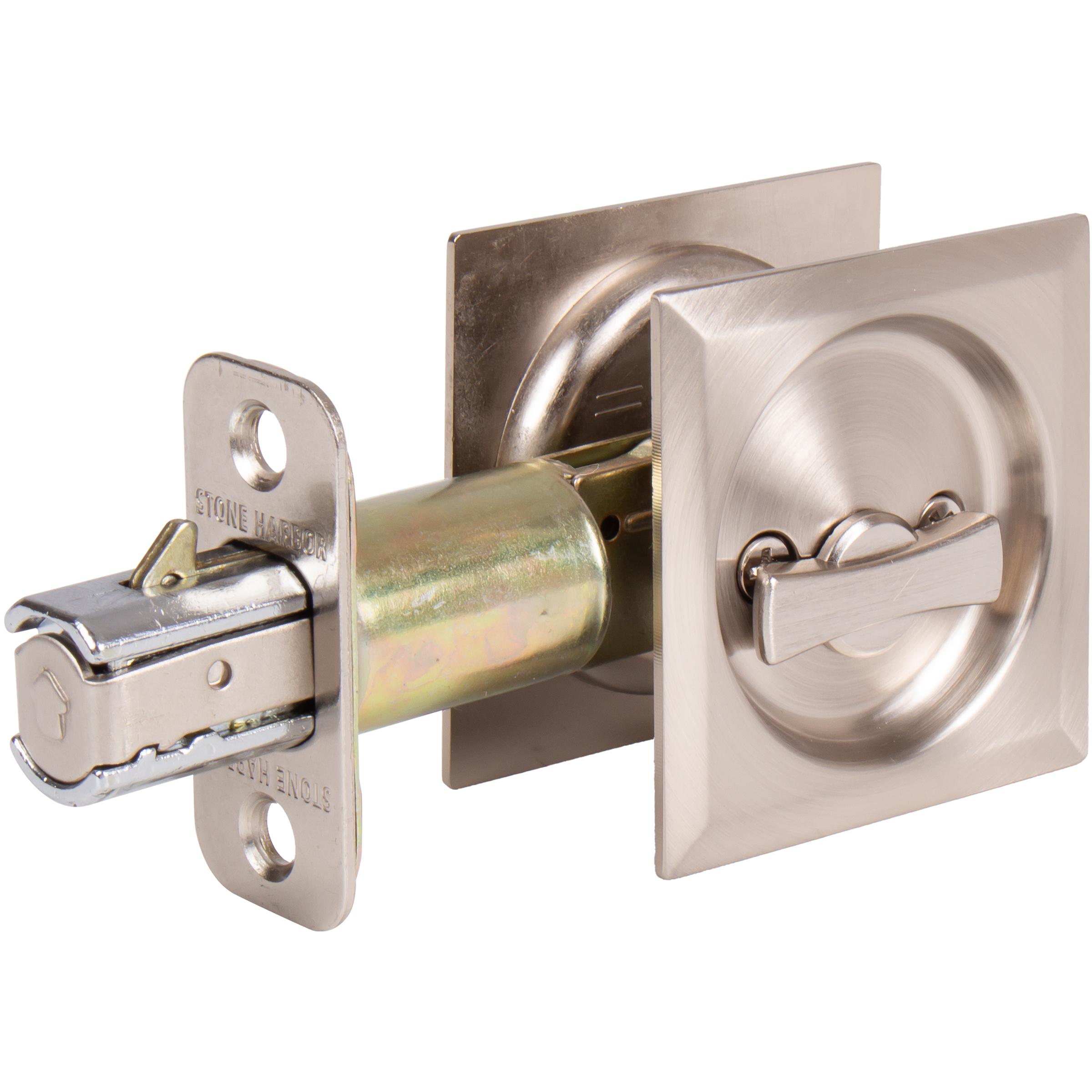Stone Harbor Hardware Contemporary Square Pocket Door Lock, Privacy Function, 2-3/4" Backset, Satin Nickel