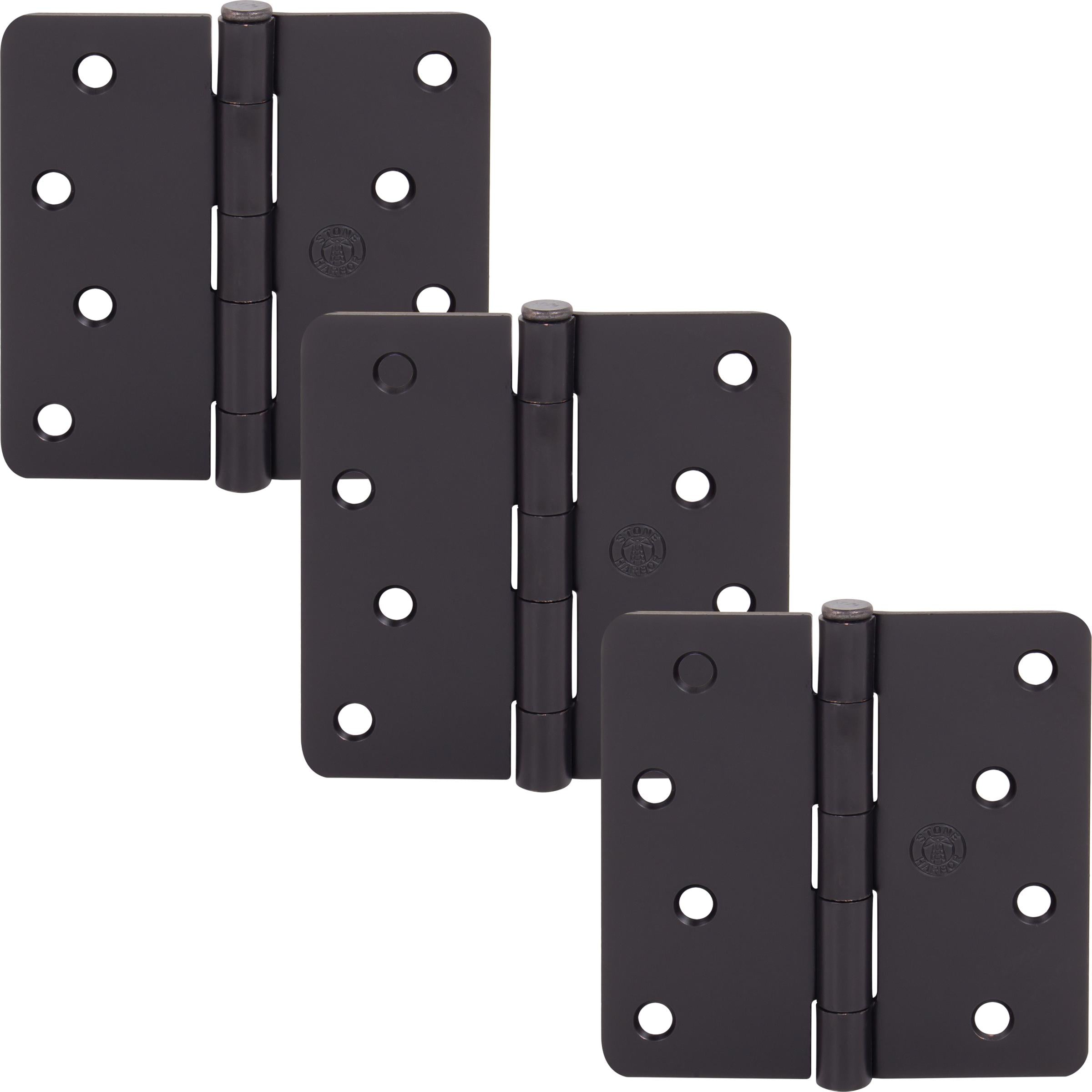 Stone Harbor Hardware 4" Door Hinges, 1/4" Radius Corner, Oil-Rubbed Bronze, 3-Pack