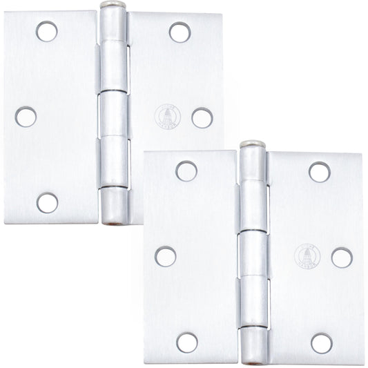 Stone Harbor Hardware 3-1/2" Door Hinges, Square Corner, Satin Chrome, 2-Pack