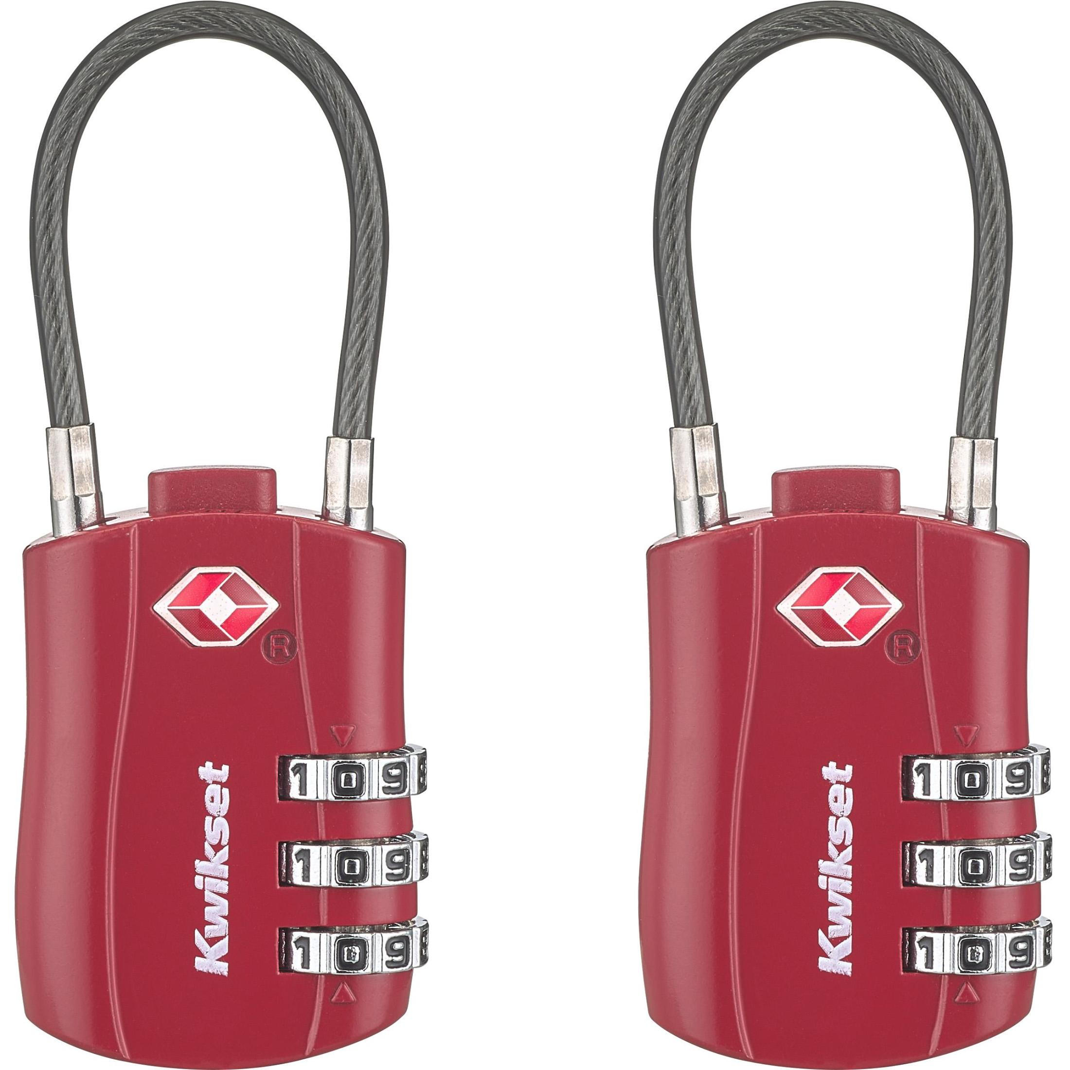 Kwikset 1-3/16" TSA Cable Combination Padlock with 1-1/2" Shackle, 2-Pack, Red