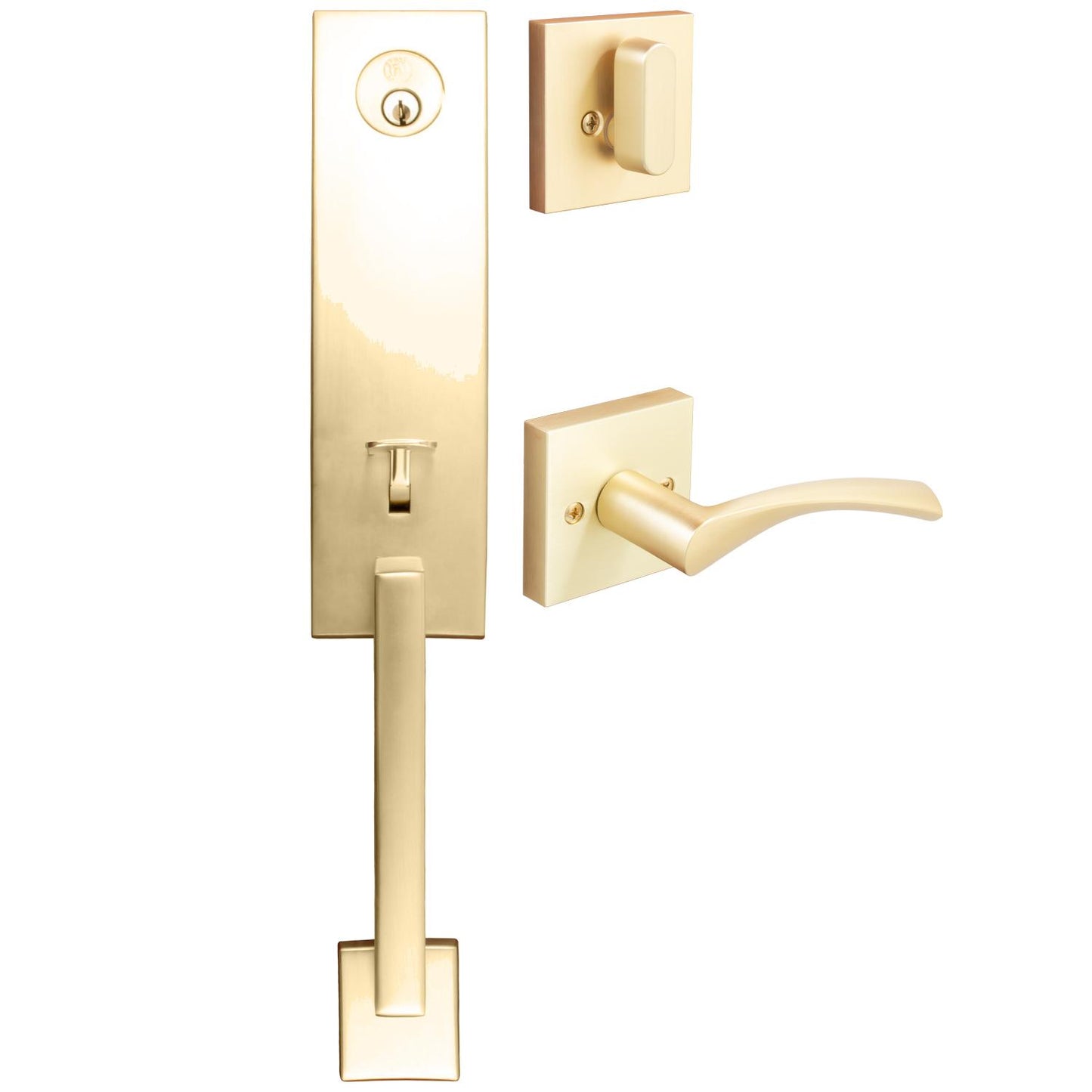 Stone Harbor Hardware Munich Handleset, Turin Interior Trim, SC Keyway, Satin Brass