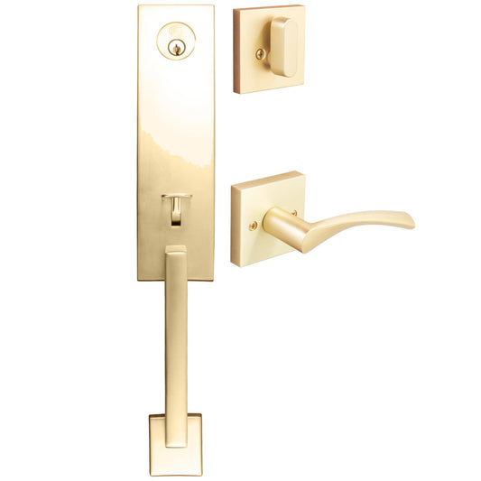 Stone Harbor Hardware Munich Handleset, Turin Interior Trim, SC Keyway, Satin Brass