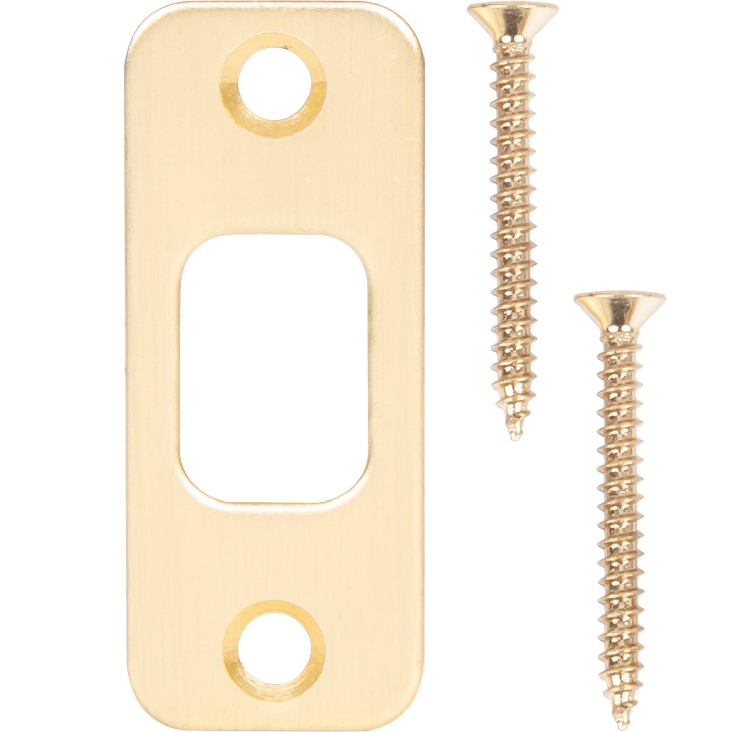 Stone Harbor Hardware Round Corner Deadbolt Strike Plate, 1-1/8" x 2-3/4", 2-1/8" Center-to-Center, Satin Brass