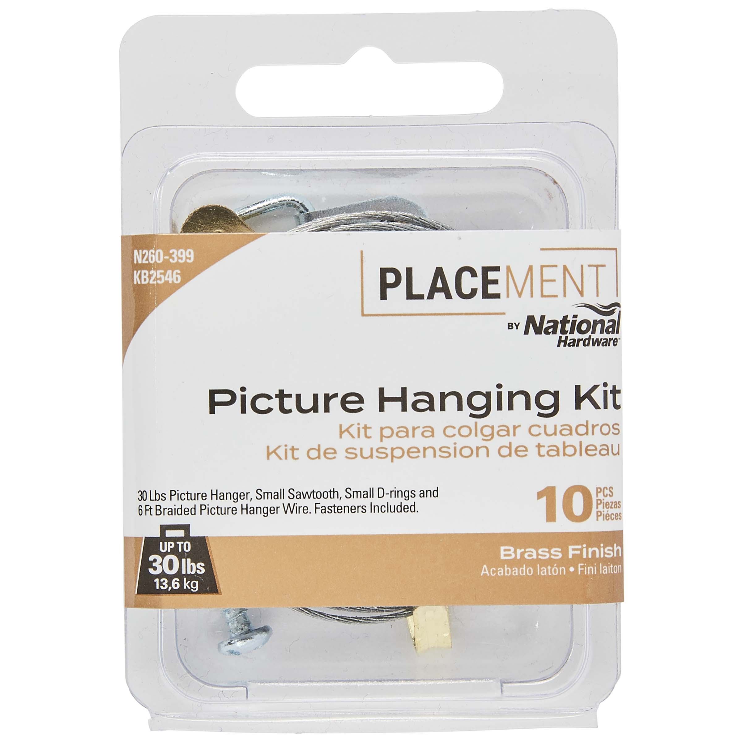KB2546 Picture Hanging Kit with 30 lb. Weight Capacity - Brass